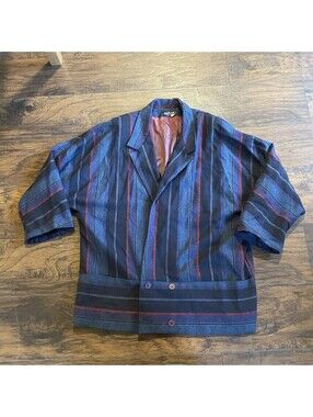 Vtg 80s Chads Row Striped Blazer Jacket Womens XL Dolman Sleeve Batwing Blue